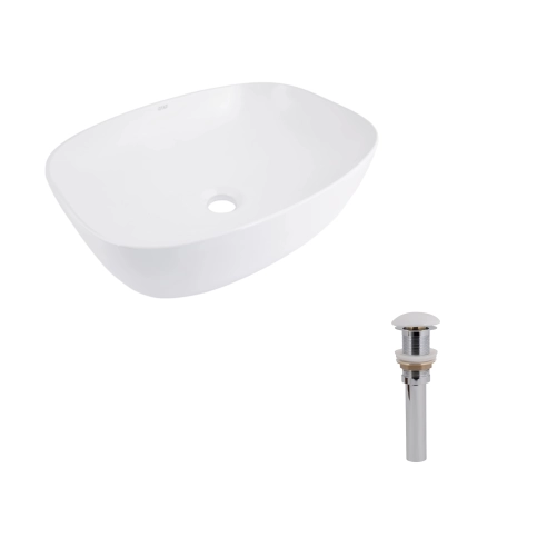 Комплект Qtap Cardinal: Раковина накладна 600x380x140 мм, White, овальна + Донний клапан Pop-up PU02