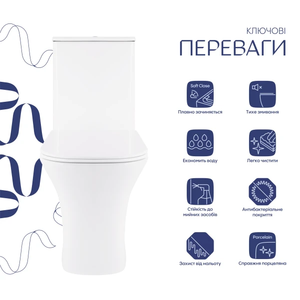 Унитаз-компакт Qtap Presto Quadro безободковый с сиденьем Soft-close QT24221215AW - 2 фото