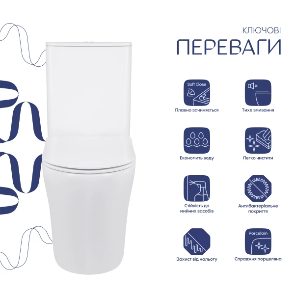 Унітаз-компакт Qtap Crow Eco безобідковий з сідінням Soft-close QTCRO27W48750 - 2 фото