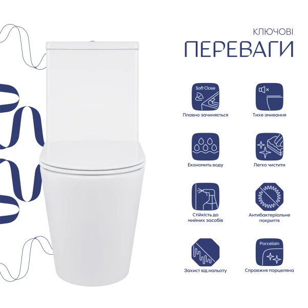 Унітаз підлоговий Qtap Tern Ultra Quiet безобідковий з сидінням Soft-Close QT17226003AW White - 3 фото