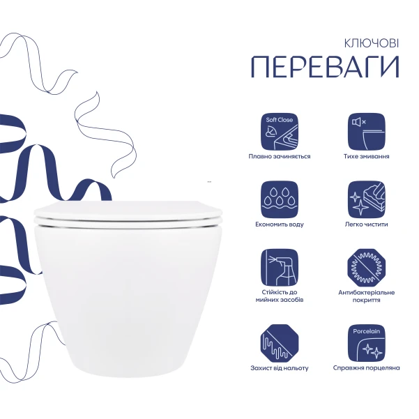 Унітаз підвісний Qtap Robin Mew безобідковий з сидінням Soft-close QT13332381АSW - 2 фото