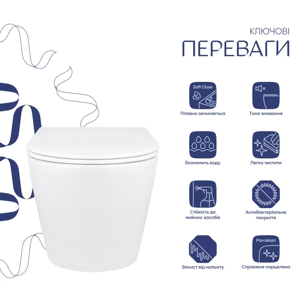 Унитаз подвесной Qtap Swan безободковый с сиденьем Soft-close QT16335178W - 2 фото
