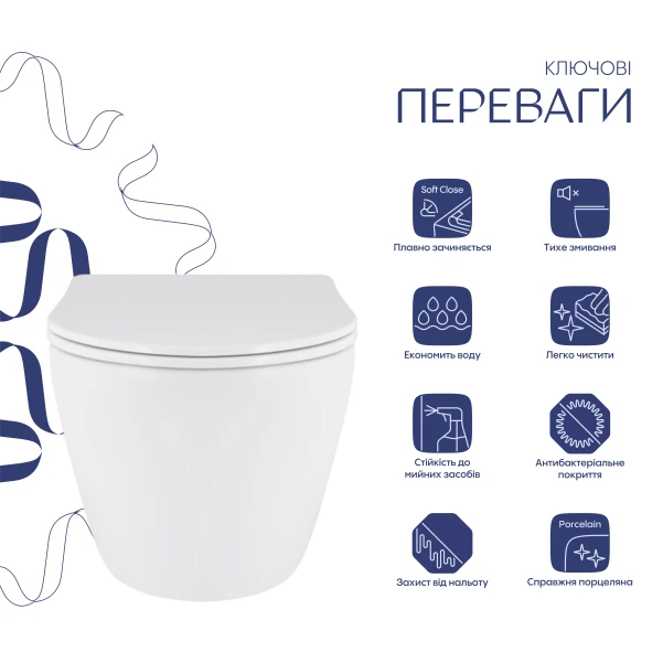 Унитаз подвесной Qtap Robin New безободковый с сиденьем Soft-close QT13332381АSW - 2 фото