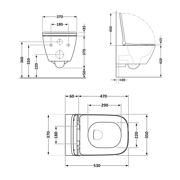 Унітаз підвісний Qtap Jay безобідковий з сідінням Soft-close QT07335175W - 1 фото