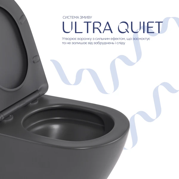 Унитаз подвесной Robin Ultra Quiet 490×365×325 мм, Anthracite, с сиденьем Slim Duroplast / Soft-close / Quick Release QT13332381АSAN Qtap - 4 фото