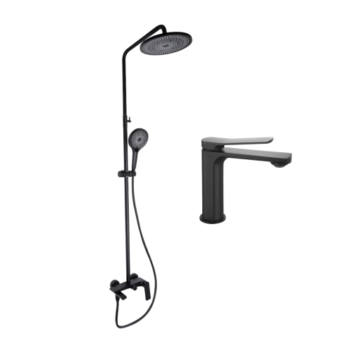 Комплект смесителей Qtap Slavonice: Душевая система QTSLA111BLM45911 + Смеситель для раковины QTSLA1042103B