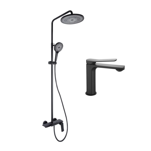 Комплект змішувачів Qtap Slavonice: Душова система QTSLA111BLM45911 + Змішувач для раковини QTSLA1042103B