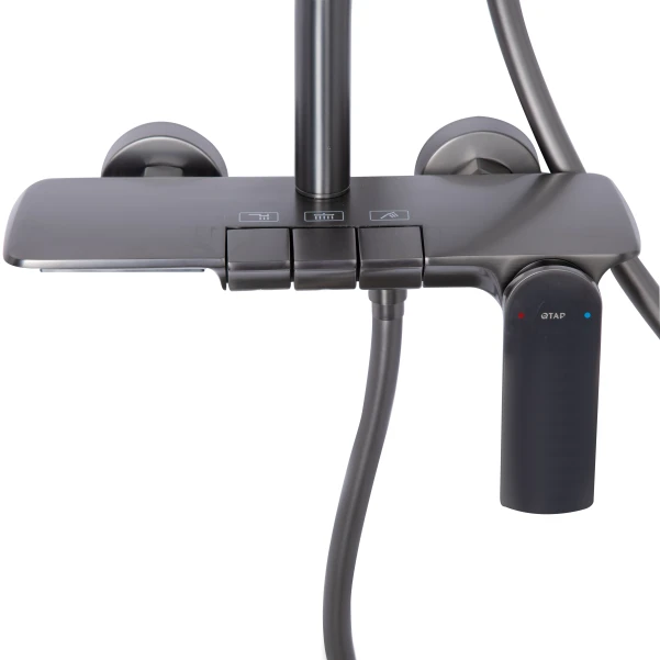 Душова система універсальна Qtap Slavonice на три споживача (з виливом) QTSLA111GMB45910 Gunmetal Black PVD - 10 фото