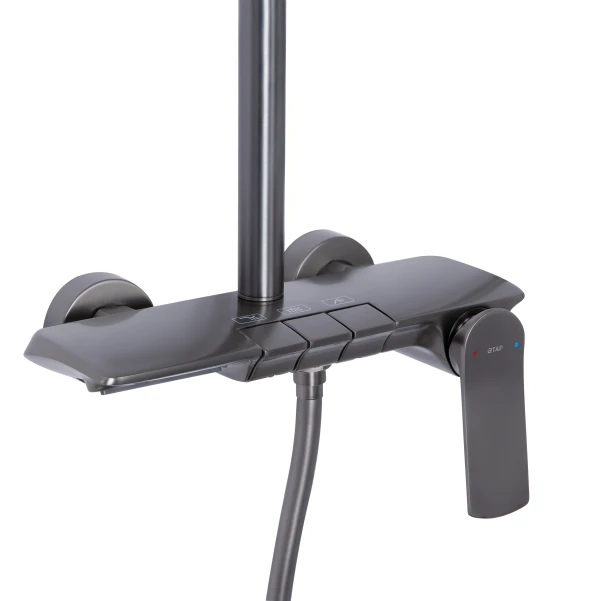 Душова система універсальна Qtap Slavonice на три споживача (з виливом) QTSLA111GMB45910 Gunmetal Black PVD - 2 фото