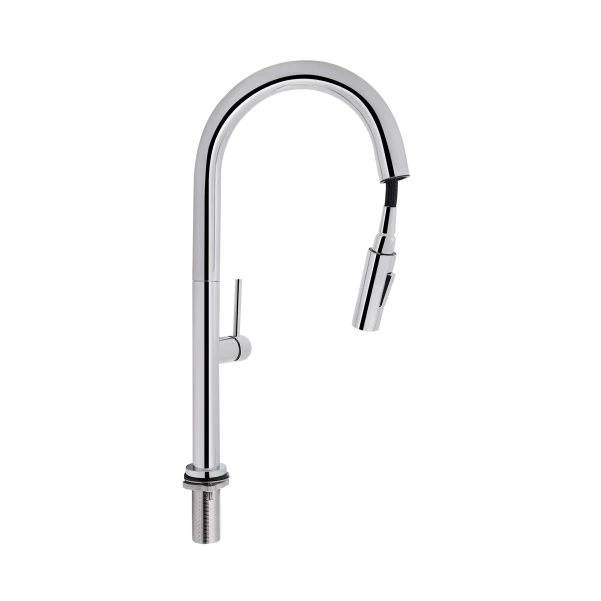 Змішувач для кухні Qtap Lenicka з висувним виливом QTLEN9138103UN Brushed Nickel PVD - 2 фото
