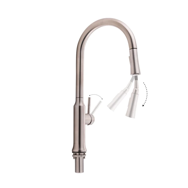 Смеситель для кухни Qtap Baruska с выдвижным изливом QTBAR9137103UN Brushed Nickel PVD - 2 фото