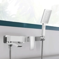 Змішувач для ванни Qtap Swan Cascada з поворотним виливом (з душовим гарнітуром) QTSWA260CRW45569 Chrome/White - 7 фото
