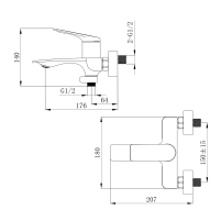 Смеситель для ванны Qtap Vlasta New (c душевым гарнитуром) QTVLA259GMB45643 Gunmetal Black PVD - 1 фото