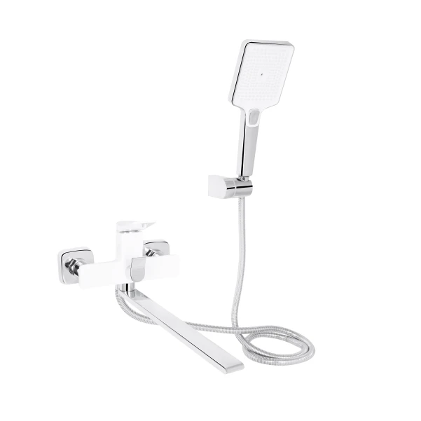 Смеситель для ванны Qtap Presto с длинным поворотным изливом (c душевым гарнитуром) QTPRE2601CRW45578 Chrome/White