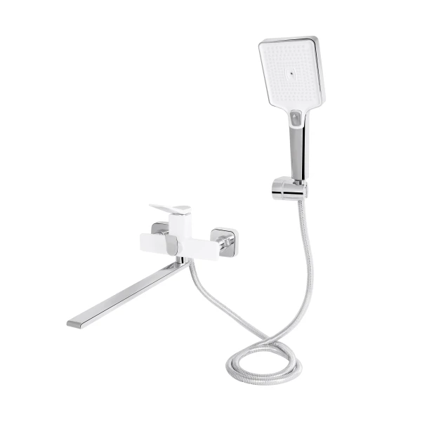 Смеситель для ванны Qtap Presto с длинным поворотным изливом (c душевым гарнитуром) QTPRE2601CRW45578 Chrome/White - 2 фото
