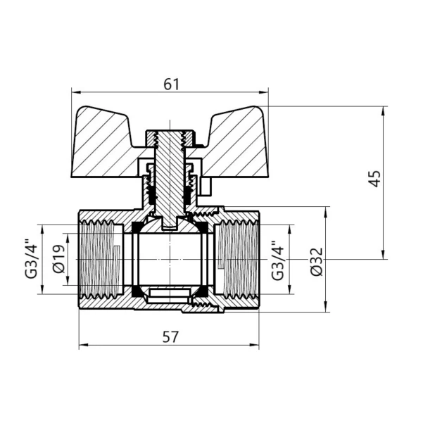 Кран кульовий Thermo Alliance Base 3/4" ВР для газу (метелик) SD602G20 - 1 фото