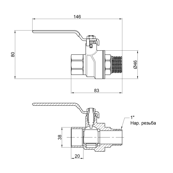 Кран шаровой Thermo Alliance Forte 1" ВН для воды (ручка) SF605W25 - 1 фото