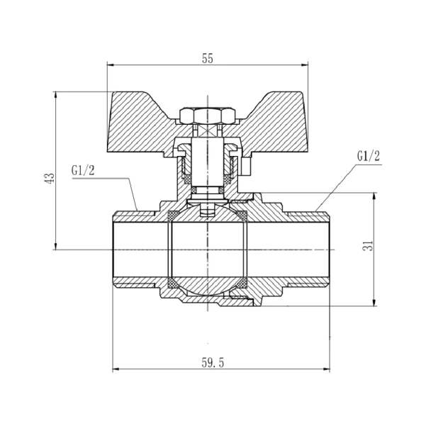 Кран кульовий Thermo Alliance Forte 1/2" ЗР для води (метелик) SF606W15 - 1 фото