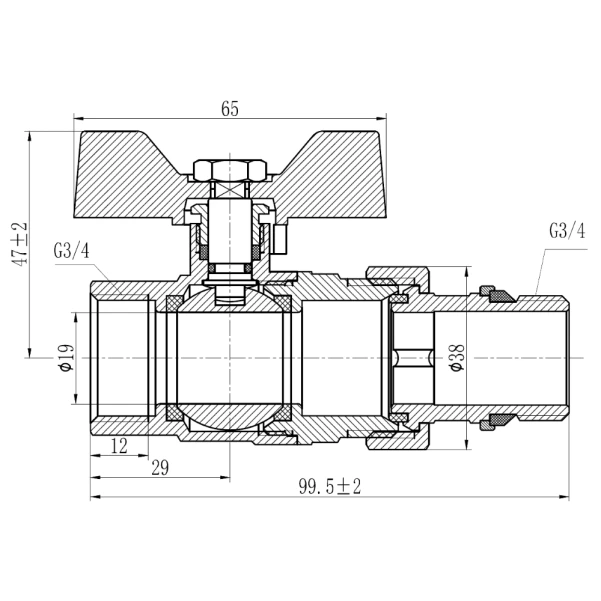 Кран кульовий "Американка" Thermo Alliance Forte 3/4" з антипротіканням прямий SF222W20 - 1 фото
