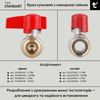 Кран шаровой 1/2"ВН прямой, PN40, с накидной гайкой Standart TAS261W15 Thermo Alliance - 5 фото
