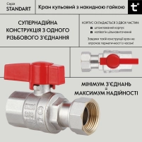 Кран шаровой 3/4"ВВ прямой, PN40, с накидной гайкой Standart TAS260W20 Thermo Alliance - 2 фото