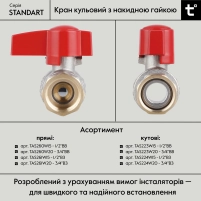 Кран шаровой 3/4"ВВ прямой, PN40, с накидной гайкой Standart TAS260W20 Thermo Alliance - 5 фото