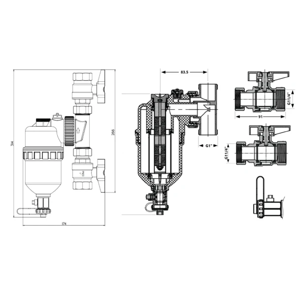 Фільтр-дешламатор Thermo Alliance Forte 1 1/4", поворотний (магнітний шламоуловлювач) TAF400G32 - 1 фото