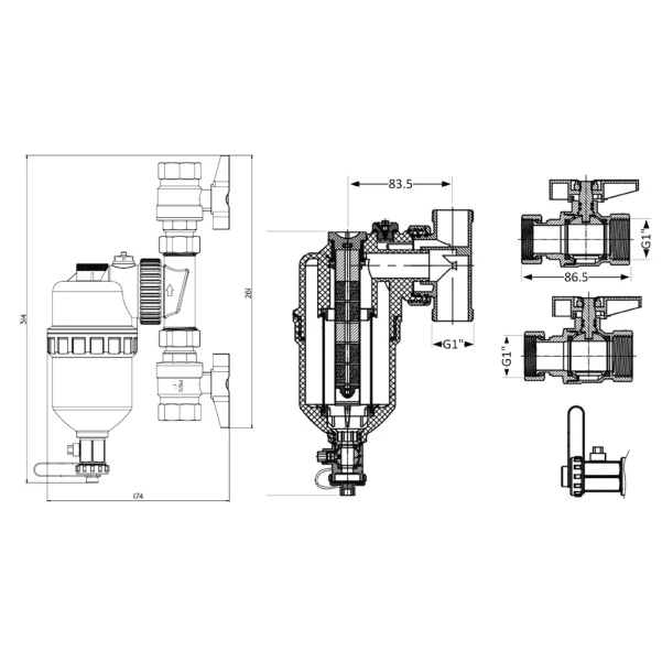 Фільтр-дешламатор Thermo Alliance Forte 1", поворотний (магнітний шламоуловлювач) TAF400G25 - 1 фото