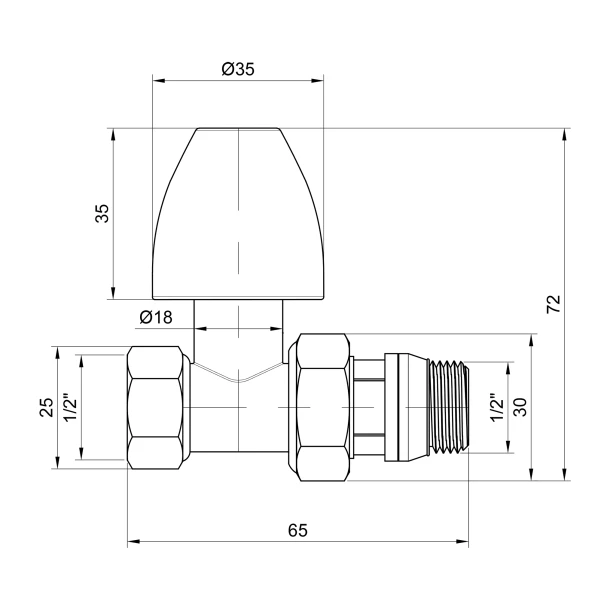 Кран радіаторний Thermo Alliance Base 1/2" ВЗ з антипротіканням прямий SD226W15 - 1 фото