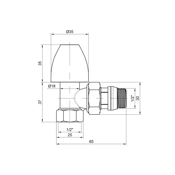 Кран радіаторний Thermo Alliance Base 1/2" ВЗ з антипротіканням кутовий SD228W15 - 1 фото