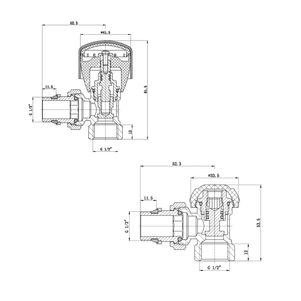Комплект кранов радиаторных Thermo Alliance Standart 1/2"ВН угловой TAS232W15 - 1 фото