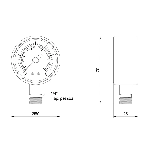 Манометр Thermo Alliance Standart 50 мм 1/4", нижнее подключение SD1704B - 1 фото