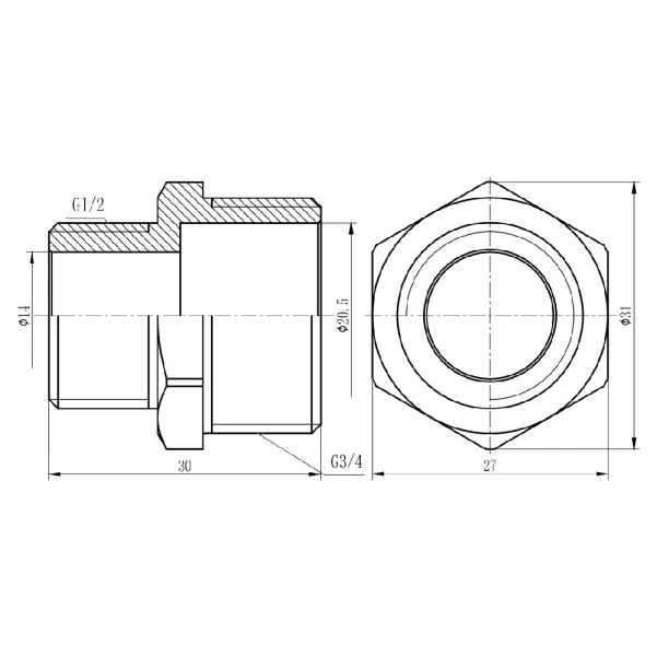 Ніпель редукційний Thermo Alliance Forte 3/4"х1/2" хром SF359H2015 - 1 фото