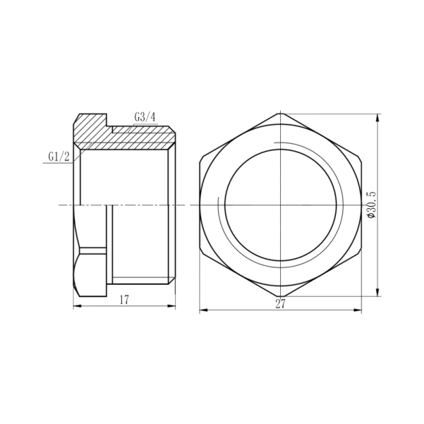 Футорка Thermo Alliance Forte 3/4"х1/2" ЗВ хром SF374H2015 - 1 фото