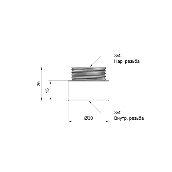 Подовжувач Thermo Alliance Standart 15х3/4" хром SD1302015 - 1 фото