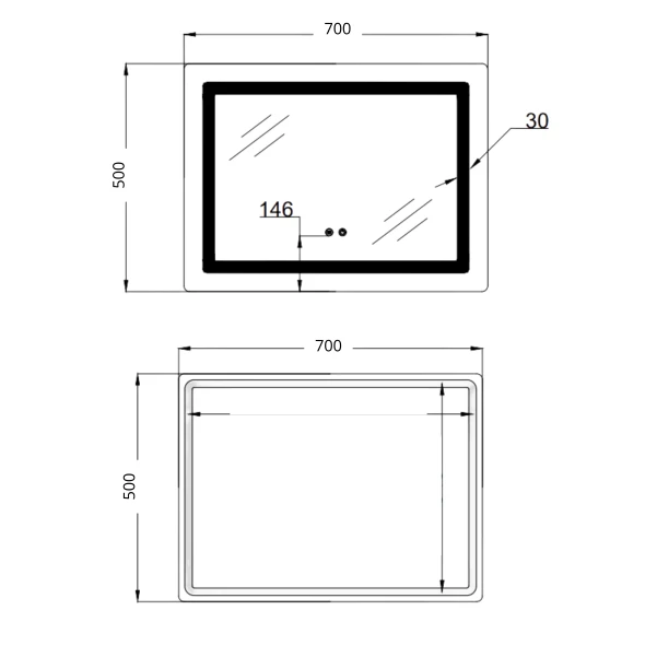 Дзеркало Lidz Kubis (KU2) 700х500 з LED-підсвічуванням Touch, з антизапотіванням, з димером, рег. яскравості LD78LF90448486 - 1 фото