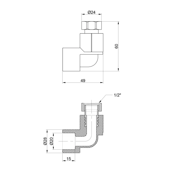 Уголок PPR Thermo Alliance с накидной гайкой 20х1/2" ВР - 1 фото
