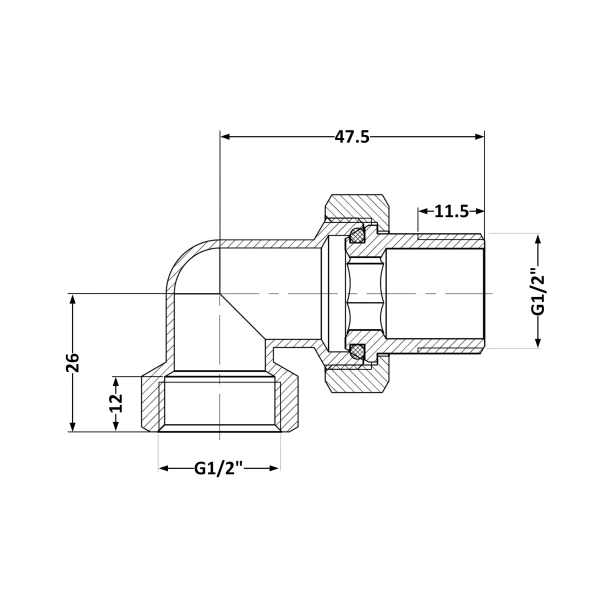 Згін-американка Thermo Alliance Standart 1/2"ВЗ нікель, кутовий TAS191W15 - 1 фото