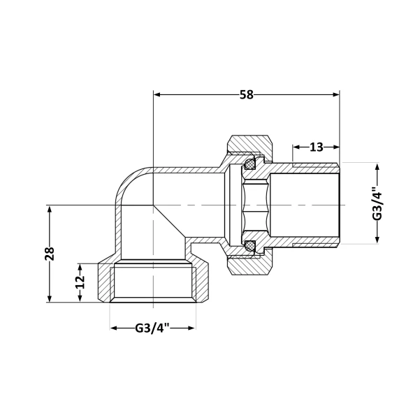 Згін-американка Thermo Alliance Standart 3/4"ВЗ нікель, кутовий TAS191W20 - 1 фото