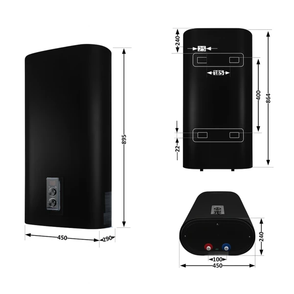 Водонагрівач електричний Thermo Alliance 50 л, Black, плоский, вертикальний, сухий ТЕН 2 кВт (0,8+1,2) DT50V20GPDD2B - 1 фото