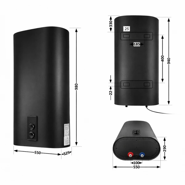 Водонагрівач електричний Thermo Alliance 80 л Black, плоский вертикальний, мокрий ТЕН 2 кВт (0,8+1,2) DT80V20G(PD)/2В - 1 фото