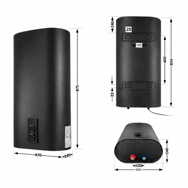 Водонагреватель электрический Thermo Alliance 50 л Black, плоский вертикальный, мокрый ТЭН 2 кВт (0,8+1,2) DT50V20G(PD)/2В - 1 фото