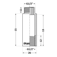 Подовжувач хромований Thermo Alliance Forte 1/2"ВЗ, L=15 мм TAF1301515 - 1 фото