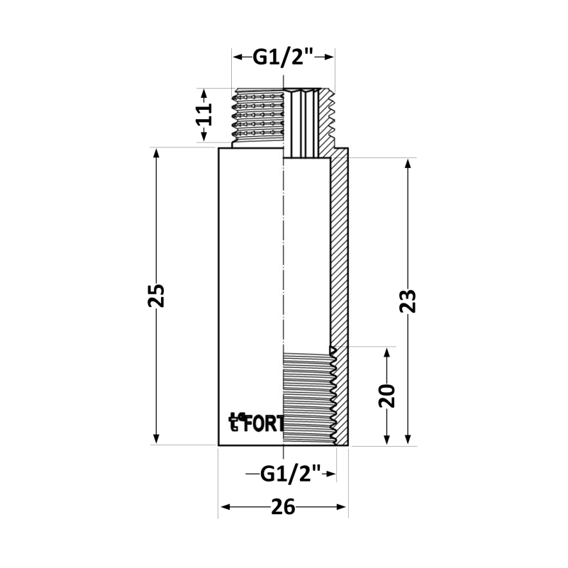 Удлинитель хромированный Thermo Alliance Forte 1/2"ВН, L=25 мм TAF1301525 - 1 фото