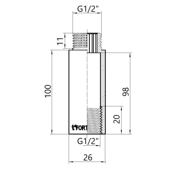Thermo Alliance Forte Удлинитель хромированный 1/2"ВН 100 мм TAF13015100 - 1 фото