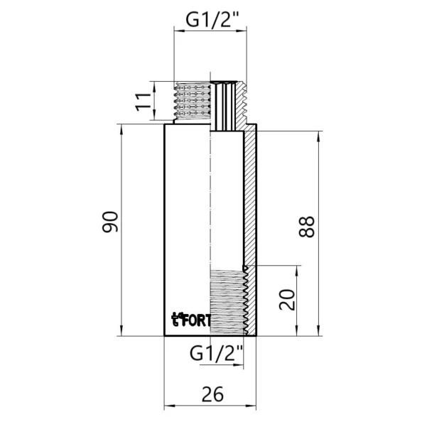 Thermo Alliance Forte Удлинитель хромированный 1/2"ВН 90 мм TAF1301590 - 1 фото