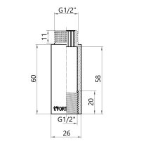 Thermo Alliance Forte Удлинитель хромированный 1/2"ВН 60 мм TAF1301560 - 1 фото