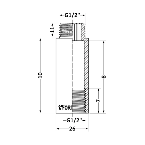 Подовжувач хромований Thermo Alliance Forte 1/2"ВЗ, L=10 мм TAF1301510 - 1 фото