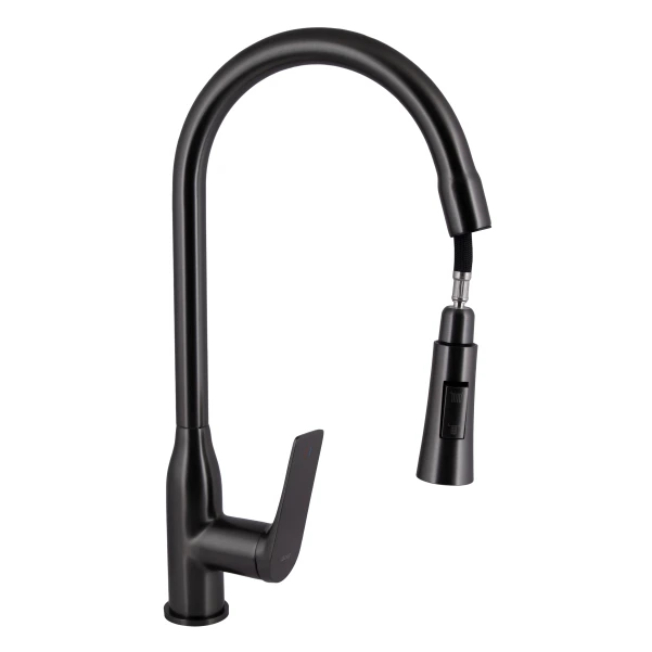 Смеситель для кухни Qtap Vlasta New с выдвижным изливом QTVLA344GMB45647 Gunmetal Black PVD - 2 фото
