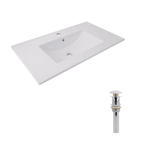 Комплект Albatross: Раковина врезная мебельная 820x460x180 мм, White, прямоугольная + Донный клапан Pop-up PU02O